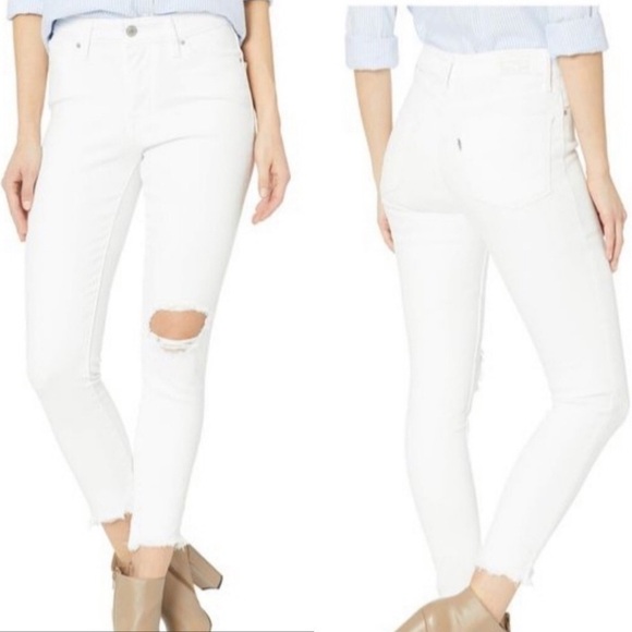 Levi’s Jeans 721 High Rise Skinny Distressed Fray Casual Festival White 26 NWT - Picture 1 of 10